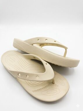 Crocs Iconic Comfort Woman Lady 9 Neutral Beige Waterproof Flip Flop Sandals